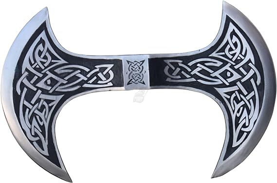 Warriors Outfit Hand Forged Etching  Double Edged - Viking Axe, Twin Blade,  Battle Axe, Camping, Survival, Outdoors, Wood Chopping Axes (Length - 9.5'')