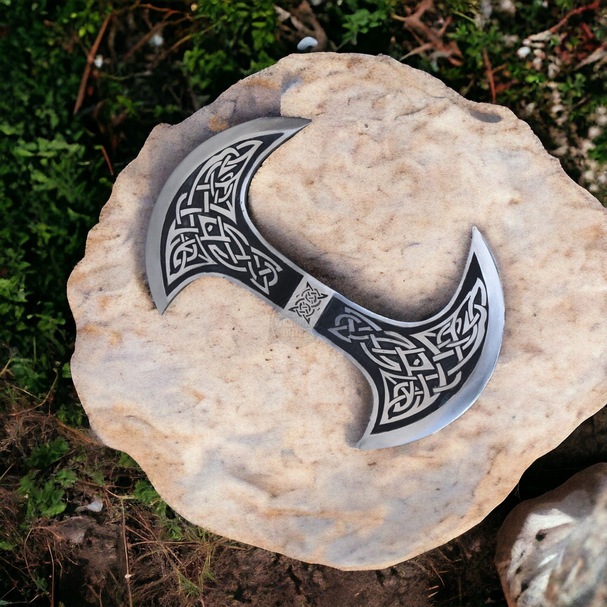 Warriors Outfit Hand Forged Etching  Double Edged - Viking Axe, Twin Blade,  Battle Axe, Camping, Survival, Outdoors, Wood Chopping Axes (Length - 9.5'')