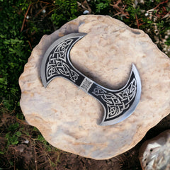 Warriors Outfit Hand Forged Etching  Double Edged - Viking Axe, Twin Blade,  Battle Axe, Camping, Survival, Outdoors, Wood Chopping Axes (Length - 9.5'')