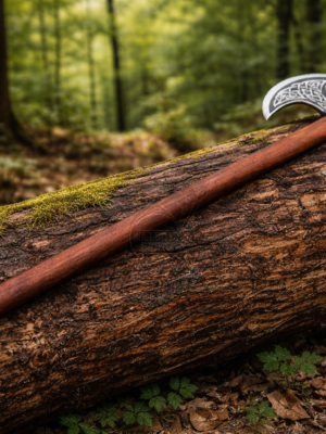 Warriors Outfit Double Blade Throwing Battle Axe – Viking Style Engraved Dual Head Axe with Wooden Handle, Balanced for Throwing Practice, Medieval Inspired Axe for Outdoor Use and Collection