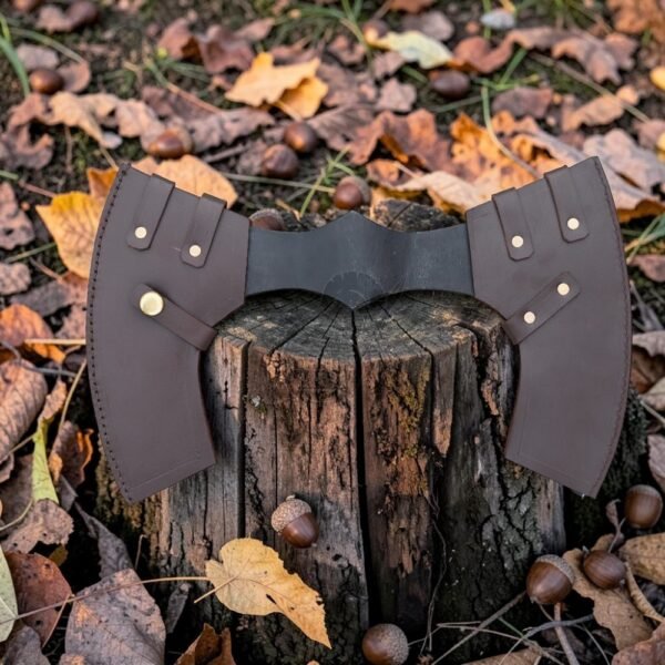 Warriors Outfit Hand Forged Medieval High Carbon Steel Double Edge Large Size Battle Ready Axe Head With Leather Cover