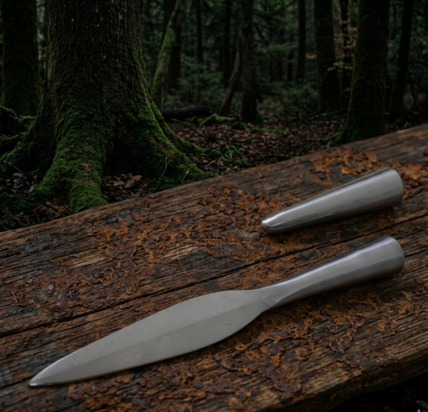 Warriors Outfit 11 Inch Leaf Blade Spearhead with Butt Cap – Hand Forged Steel Spear Head for Hunting, Throwing & Outdoor Use