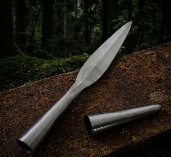 Warriors Outfit 11 Inch Leaf Blade Spearhead with Butt Cap – Hand Forged Steel Spear Head for Hunting, Throwing & Outdoor Use