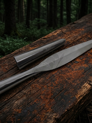 Warriors Outfit 11 Inch Leaf Blade Spearhead with Butt Cap – Hand Forged Steel Spear Head for Hunting, Throwing & Outdoor Use