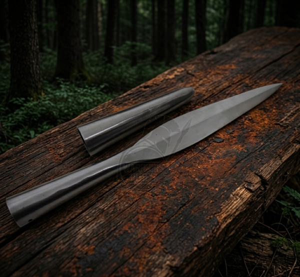 Warriors Outfit 11 Inch Leaf Blade Spearhead with Butt Cap – Hand Forged Steel Spear Head for Hunting, Throwing & Outdoor Use