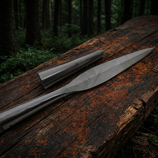 Warriors Outfit 11 Inch Leaf Blade Spearhead with Butt Cap – Hand Forged Steel Spear Head for Hunting, Throwing & Outdoor Use