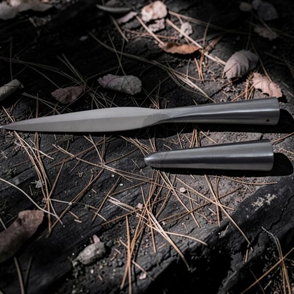 Warriors Outfit 11 Inch Leaf Blade Spearhead with Butt Cap – Hand Forged Steel Spear Head for Hunting, Throwing & Outdoor Use