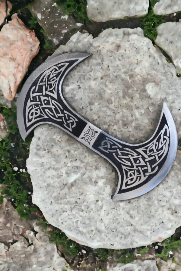 Warriors Outfit Hand Forged Medieval High Carbon Steel Etching Double Side Blade Battle Ready Axe Head.