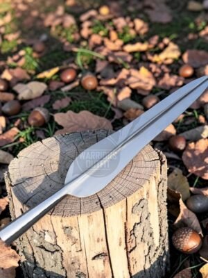 Warriors Outfit Hand-Forged Celtic Spearhead Leaf Shaped Blade – Polished High Carbon Steel Spear Head with Central Ridge, Traditional Socket Design for Throwing Practice, Hunting Style