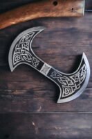 Warriors Outfit Hand Forged Medieval High Carbon Steel Etching Double Side Blade Battle Ready Axe Head.