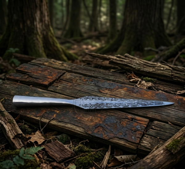 Warriors Outfit Hand-Forged Etched Throwing & Hunting Spearhead. Outdoor Camping Tool