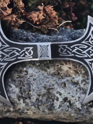 Warriors Outfit Hand Forged Medieval High Carbon Steel Etching Double Side Blade Battle Ready Axe Head.