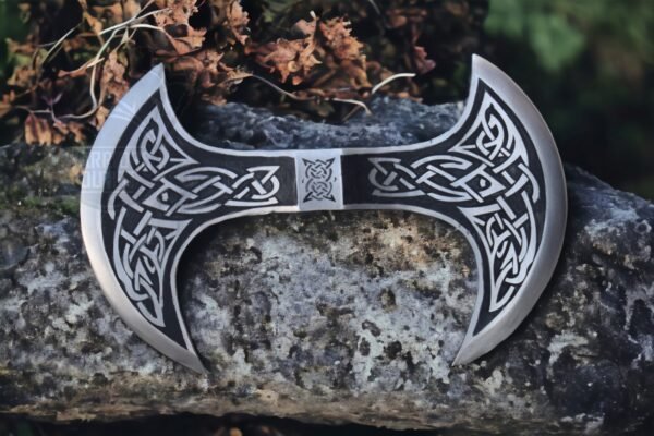 Warriors Outfit Hand Forged Medieval High Carbon Steel Etching Double Side Blade Battle Ready Axe Head.