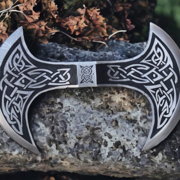 Warriors Outfit Hand Forged Medieval High Carbon Steel Etching Double Side Blade Battle Ready Axe Head.