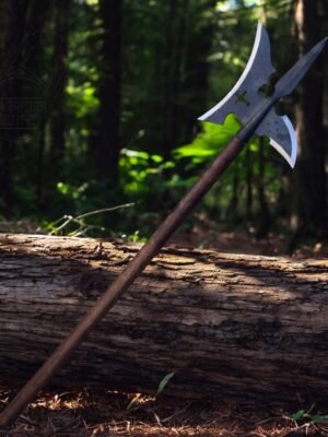 Warriors Outfit 18th Century Medieval Hand Forged Halberd, 91cm Wooden Handle, High Carbon Steel Blade with Curved Spike, Historical Weapon Replica