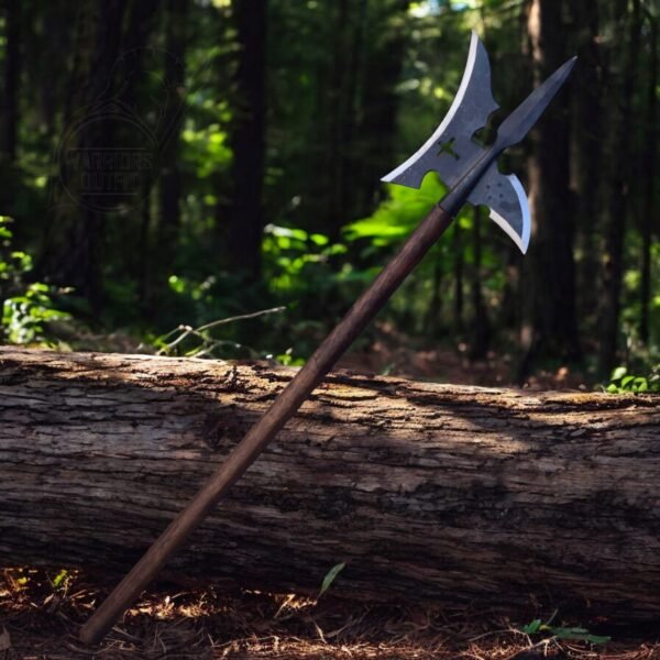 Warriors Outfit 18th Century Medieval Hand Forged Halberd, 91cm Wooden Handle, High Carbon Steel Blade with Curved Spike, Historical Weapon Replica
