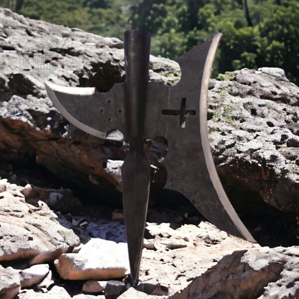 Warriors Outfit 18th Century Medieval Hand Forged Halberd, 91cm Wooden Handle, High Carbon Steel Blade with Curved Spike, Historical Weapon Replica