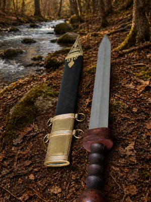 WarriorsOutfit Medieval Roman Gladius Sword Handcrafted Steel Blade with Wooden Handle & Brass Scabbard