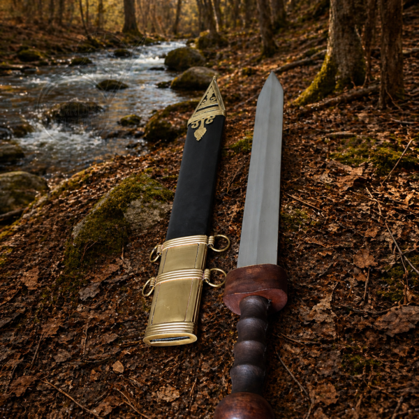 WarriorsOutfit Medieval Roman Gladius Sword Handcrafted Steel Blade with Wooden Handle & Brass Scabbard