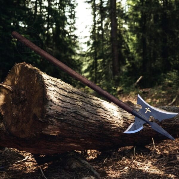 Warriors Outfit 18th Century Medieval Hand Forged Halberd, 91cm Wooden Handle, High Carbon Steel Blade with Curved Spike, Historical Weapon Replica