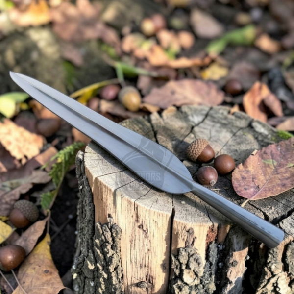 Warriors Outfit Hand-Forged Celtic Spearhead Leaf Shaped Blade – Polished High Carbon Steel Spear Head with Central Ridge, Traditional Socket Design for Throwing Practice, Hunting Style