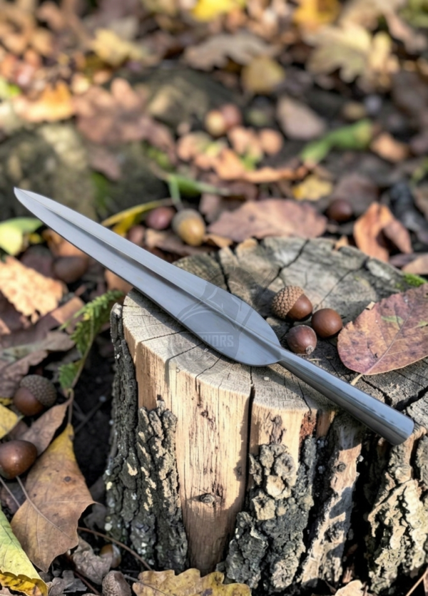 Warriors Outfit Hand-Forged Celtic Spearhead Leaf Shaped Blade – Polished High Carbon Steel Spear Head with Central Ridge, Traditional Socket Design for Throwing Practice, Hunting Style
