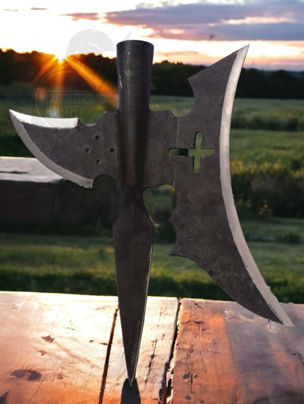 Warriors Outfit 18th Century Medieval Hand Forged Halberd, 91cm Wooden Handle, High Carbon Steel Blade with Curved Spike, Historical Weapon Replica