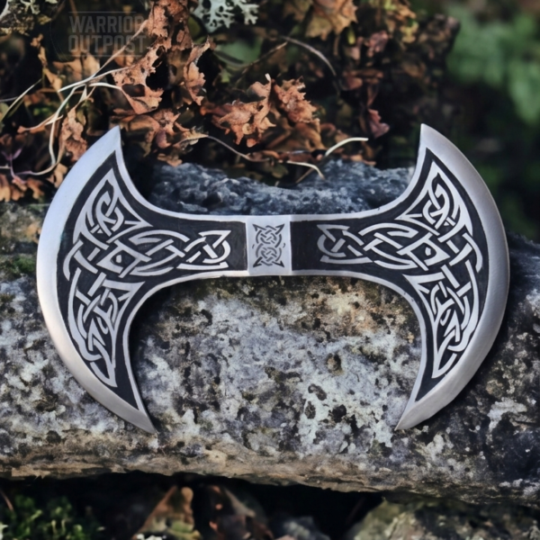 Warriors Outfit Hand Forged Medieval High Carbon Steel Etching Double Side Blade Battle Ready Axe Head.