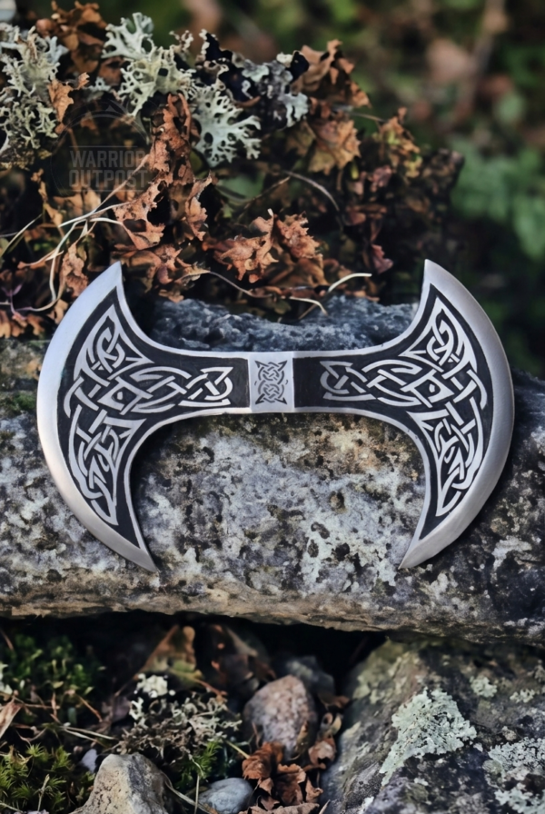 Warriors Outfit Hand Forged Medieval High Carbon Steel Etching Double Side Blade Battle Ready Axe Head.