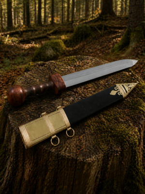 WarriorsOutfit Medieval Roman Gladius Sword Handcrafted Steel Blade with Wooden Handle & Brass Scabbard