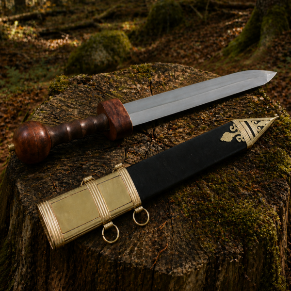 WarriorsOutfit Medieval Roman Gladius Sword Handcrafted Steel Blade with Wooden Handle & Brass Scabbard
