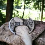 Warriors Outfit Hand Forged Medieval High Carbon Steel Etching Double Side Blade Battle Ready Axe Head.