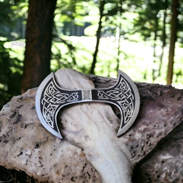 Warriors Outfit Hand Forged Medieval High Carbon Steel Etching Double Side Blade Battle Ready Axe Head.
