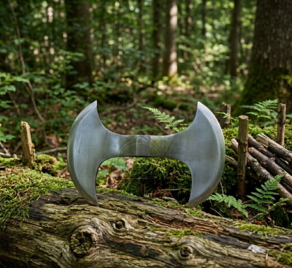 Warriors Outfit Double Pointed Axe Weapon, Viking Axe Costume Battle Edge, Collectible Gift, Medieval Hand Forged Double Edged Viking Axe, Twin Blade, Outdoors, Wood Chopping Axes