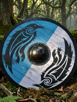 Warriors Outfit Hand-Crafted Wooden Viking Raven Warrior Battle Shield – Norse Round Wooden Shield