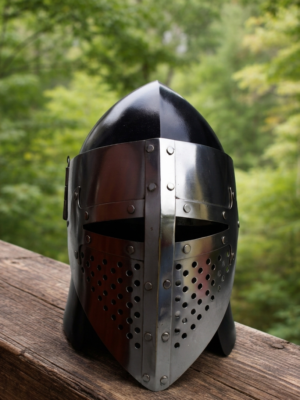 Warriors Outfit Handmade Medieval Knight Helmet Steel Armor Helmet – European Warrior Crusader Battle Helmet with Full Face Guard and Riveted Design