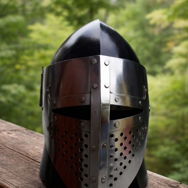 Warriors Outfit Handmade Medieval Knight Helmet Steel Armor Helmet – European Warrior Crusader Battle Helmet with Full Face Guard and Riveted Design