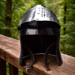 Warriors Outfit Handmade Medieval Knight Helmet Steel Armor Helmet – European Warrior Crusader Battle Helmet with Full Face Guard and Riveted Design