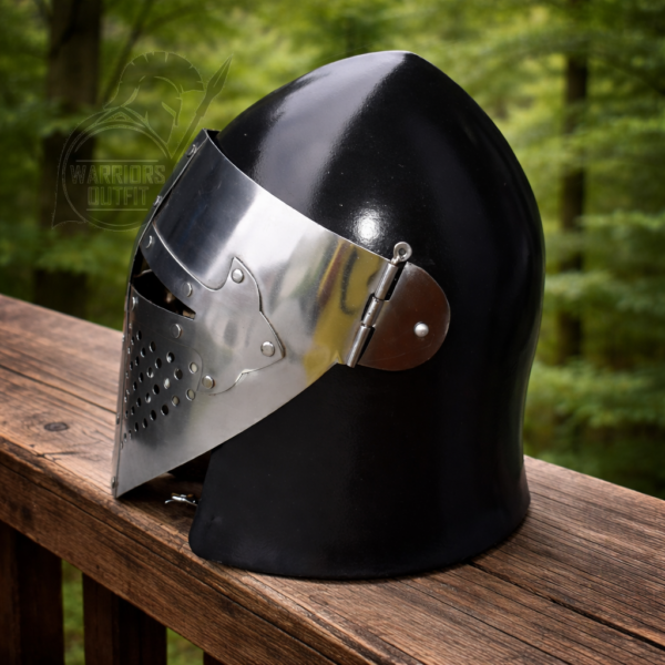 Warriors Outfit Handmade Medieval Knight Helmet Steel Armor Helmet – European Warrior Crusader Battle Helmet with Full Face Guard and Riveted Design