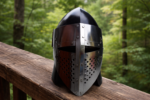Warriors Outfit Handmade Medieval Knight Helmet Steel Armor Helmet – European Warrior Crusader Battle Helmet with Full Face Guard and Riveted Design