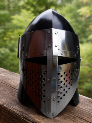 Warriors Outfit Handmade Medieval Knight Helmet Steel Armor Helmet – European Warrior Crusader Battle Helmet with Full Face Guard and Riveted Design
