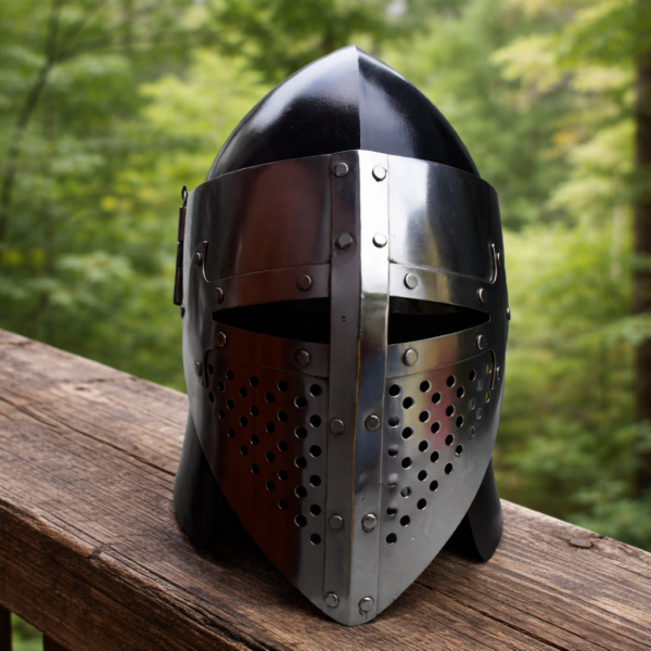 Warriors Outfit Handmade Medieval Knight Helmet Steel Armor Helmet – European Warrior Crusader Battle Helmet with Full Face Guard and Riveted Design