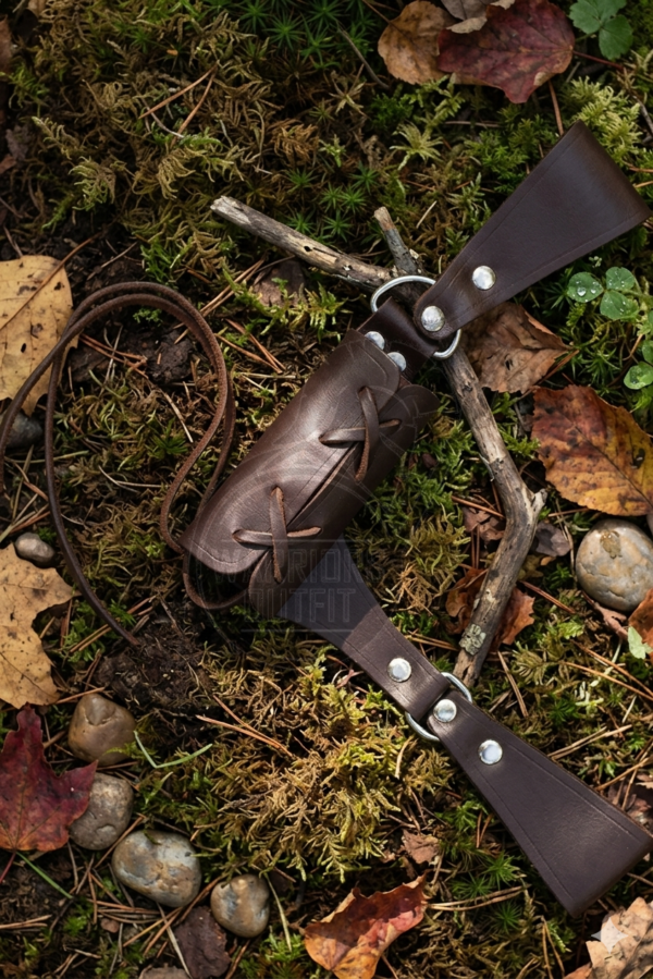 Warriors Outfit Handcrafted Medieval Leather Sword Frog Belt Holder – Adjustable Dark Brown Leather Scabbard Hanger for LARP, Renaissance Faire, Viking, Knight & Historical Reenactment Costumes