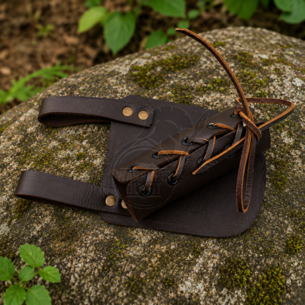 Warriors Outfit Handcrafted Medieval Leather Sword Frog Belt Holder – Adjustable Dark Brown Leather Scabbard Hanger for LARP, Renaissance Faire, Viking, Knight & Historical Reenactment Costumes
