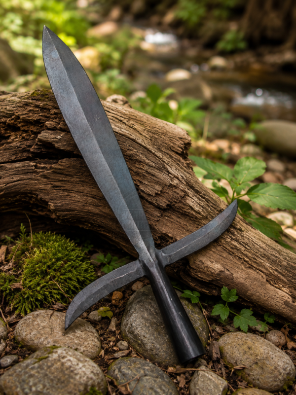 Warriors Outfit Hand Forged Jumonji Yari Spearhead with Butt Cap – Japanese Cross Spear Head Set – High Carbon Steel Samurai Polearm Head – Handmade Spear Components
