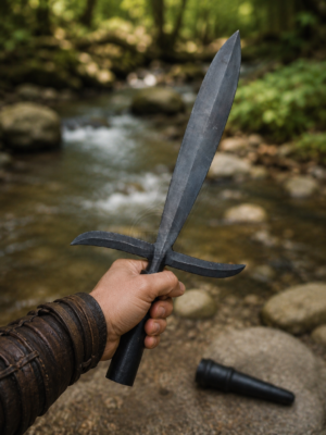 Warriors Outfit Hand Forged Jumonji Yari Spearhead with Butt Cap – Japanese Cross Spear Head Set – High Carbon Steel Samurai Polearm Head – Handmade Spear Components