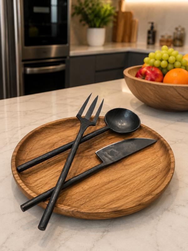 Warriors Outfit Hand Forged Medieval Cutlery Set – Handmade Iron Fork, Spoon & Chef Knife – Rustic Blacksmith Kitchen Utensil Set