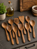 Warriors Outfit Handcrafted Wooden Cooking Utensil Set: Medieval Kitchen Spoons.