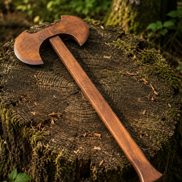 Warriors Outfit Handcrafted Wooden Double Head Practice Axe | Medieval Viking Training Axe | Wooden Throwing & Sparring Axe | Durable Hardwood Practice Weapon for Reenactment, LARP, Costume & Display