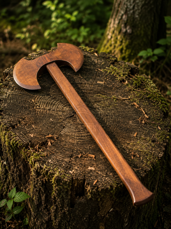 Warriors Outfit Handcrafted Wooden Double Head Practice Axe | Medieval Viking Training Axe | Wooden Throwing & Sparring Axe | Durable Hardwood Practice Weapon for Reenactment, LARP, Costume & Display